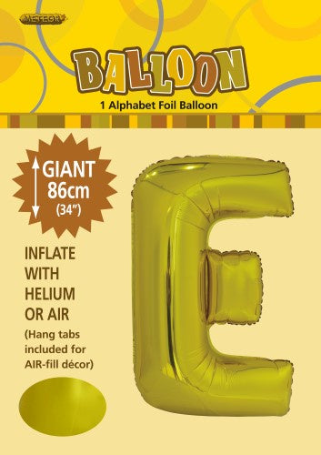 Gold "E" Alphabet Foil Balloon 86cm (34")